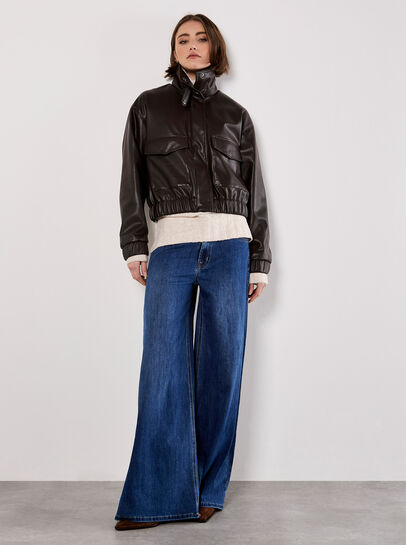 Faux Leather Bomber Jacket