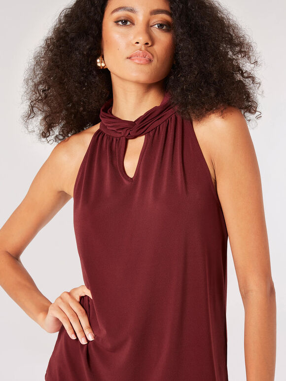 Keyhole Crepe Top, Burgundy, large