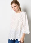 Flower Bell Sleeve Top, White, large