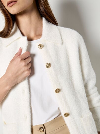 Hammered Buttons Fluffy Knit Cardigan