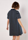 Cotton Stripe Polo Mini Dress, Navy, large