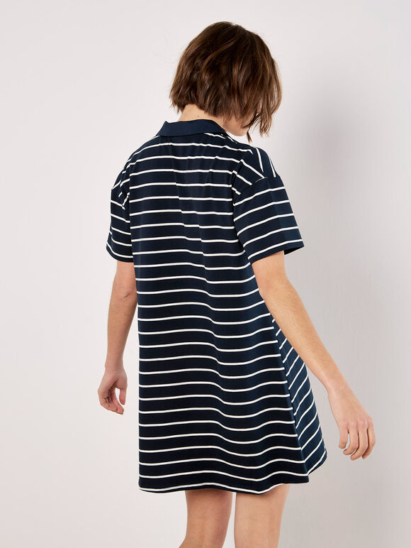 Cotton Stripe Polo Mini Dress, Navy, large