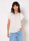 Broderie Yoke Cotton Top, White, large