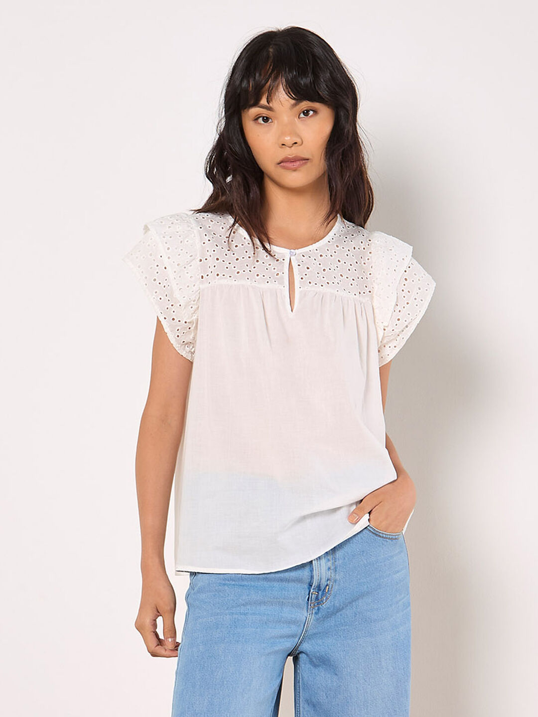 Broderie Yoke Cotton Top