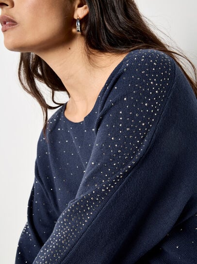 Diamante Ribbed Batwing Jumper