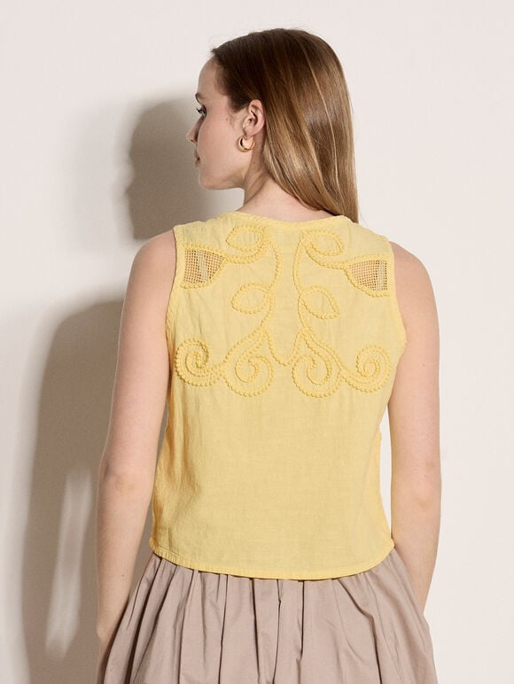 Embroidered Cotton Shell Top, Yellow, large