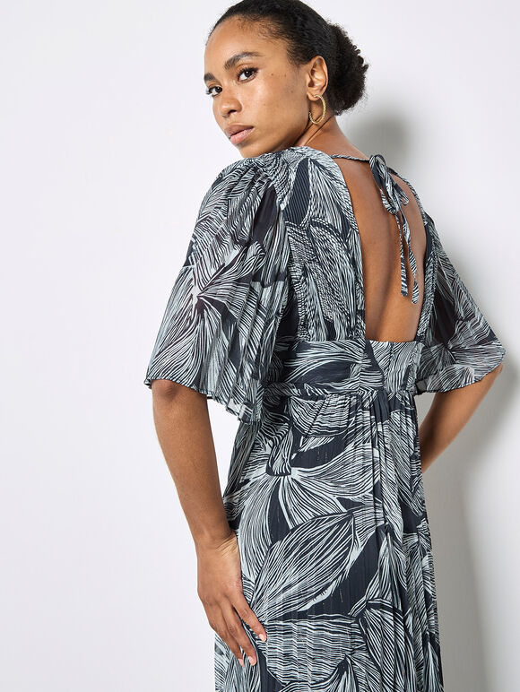 Floral Chiffon Shimmer Maxi Dress, Navy, large