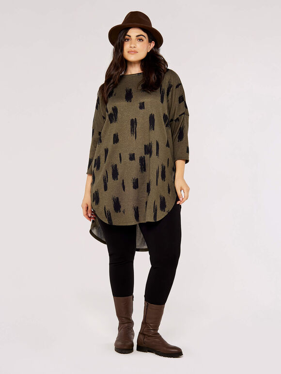 Curve Brushstroke hem Top, Khaki, large