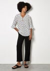 Polka Dot Bell Sleeve Blouse, Black, large