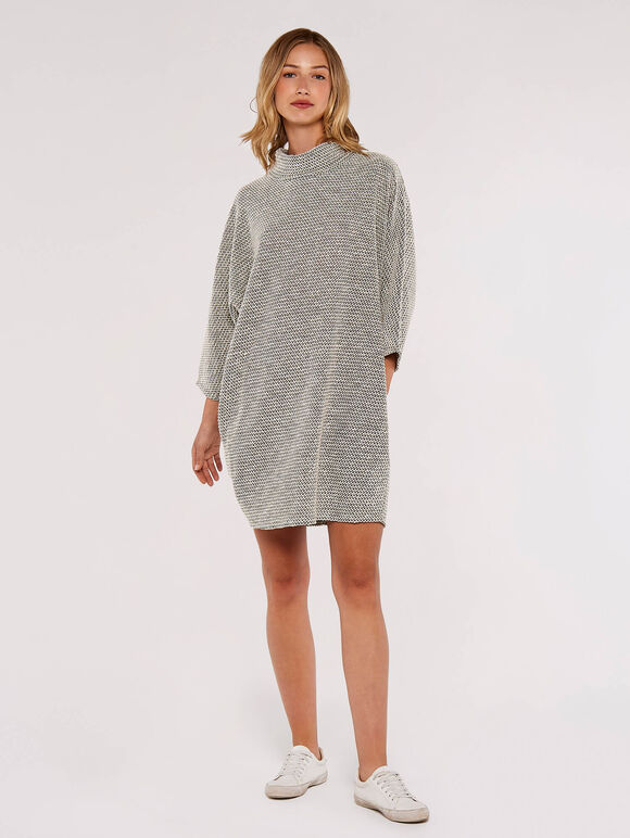 Boucle Jersey Mini Cocoon Dress, Khaki, large