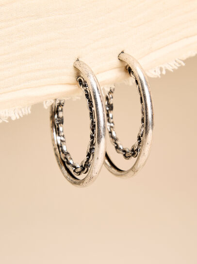 Silver Tone Double Hoop Earrings