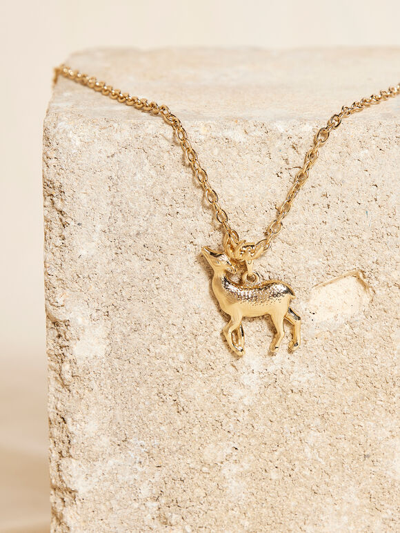 Gold Tone Reindeer Necklace, Assorted, large