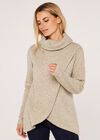 Roll Neck Wrap Jumper, Stone, large