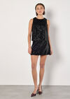 Sequin Velvet Sleeveless Top, Black, large