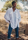 Oversized Longline Shimmer Shirt, White, large
