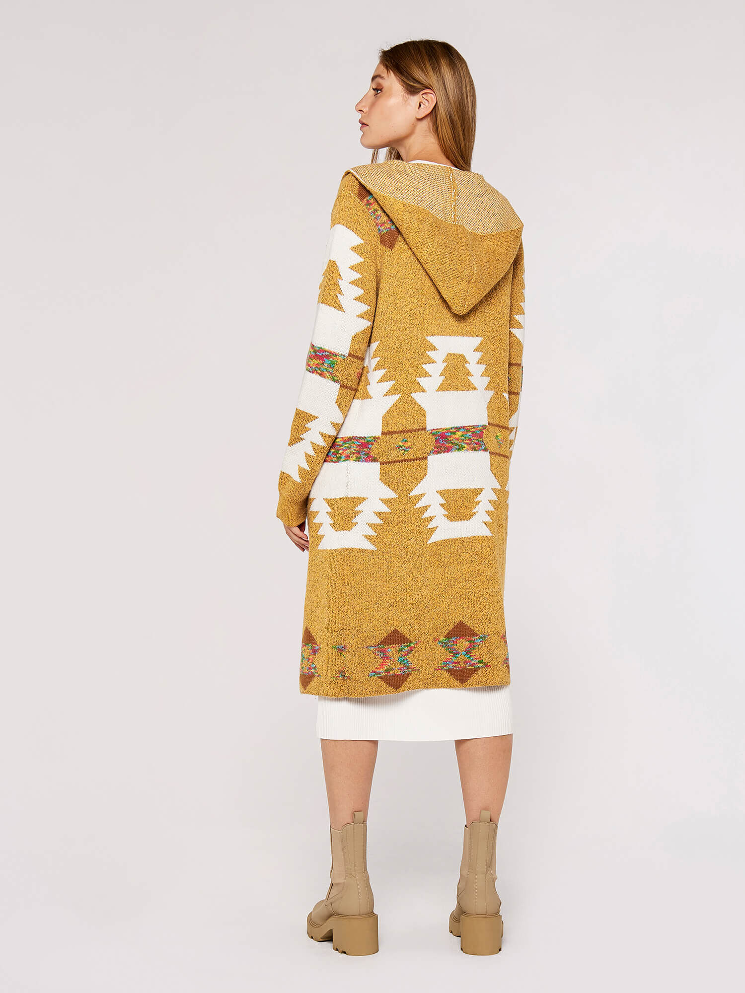 Mustard Aztec Hooded Cardigan | Apricot UK