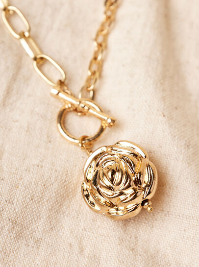 Gold Flower T-Bar Necklace