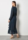 Gold Foil Polka Dot Chiffon Maxi Dress, Navy, large