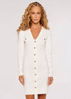 Bodycon Butttoned Mini Dress, Cream, large