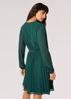 Pleated Chiffon Wrap Mini Dress, Green, large