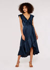 Satin Ruffle wrap Dress, Navy, large