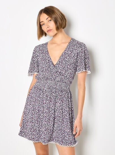 Ditsy Floral Gold Foil Mini Dress