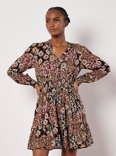 Patchwork Floral Shimmer Mini Dress