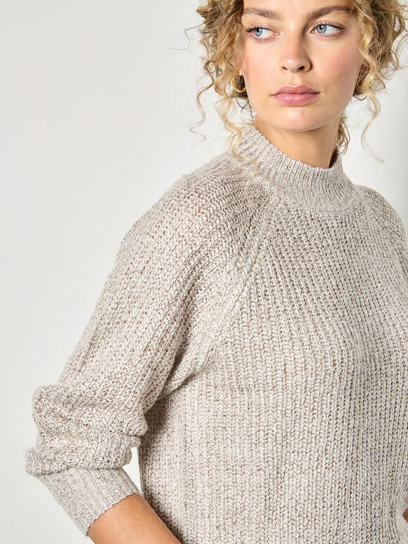 Sequin Fisherman Knit Jumper, Cream, large