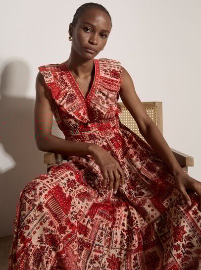 Shimmer Scarf Print Tiered Midaxi Dress