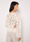 Floral Crochet Bell Sleeve Top, White, large