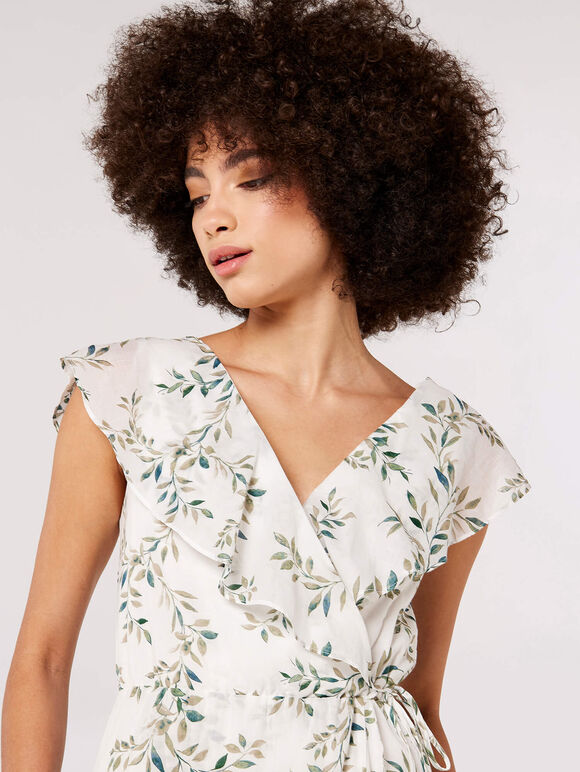 Leaf Ruffle Midi Dress, Cream, large