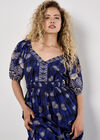 Paisley Print Button Mini Dress, Navy, large
