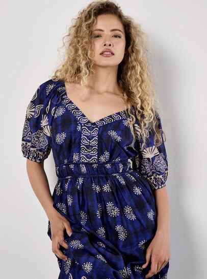 Paisley Print Button Mini Dress