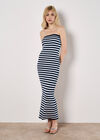 Stripe Ribbed Knitted Bandeau Dress, Navy, large