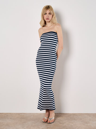 Stripe Ribbed Knitted Bandeau Dress