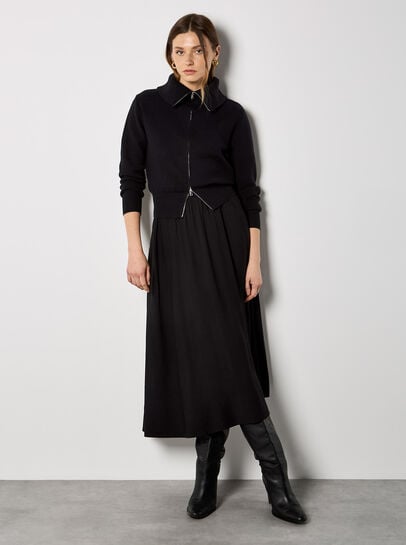 Double Zip Ribbed Knit Cardigan