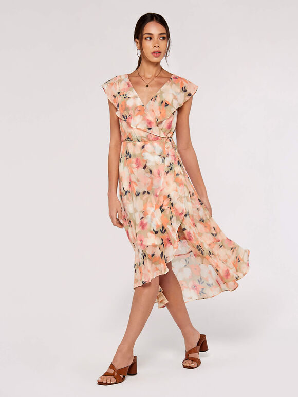 Floral Ruffle Wrap Dress, Mint, large