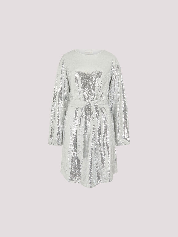 Sequin Shift Mini Dress, Light Grey / Silver, large