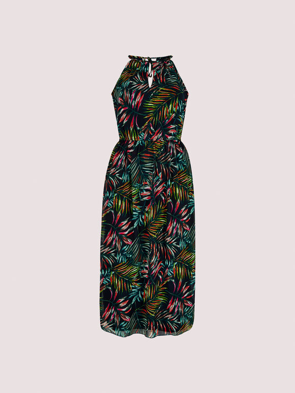 Palm Rope Neck Dress, Navy, large