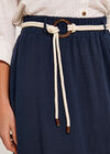 Jupe mi-longue en coton avec ceinture en corde, bleu marine, large
