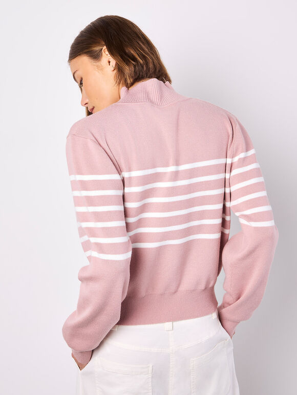 Mock Neck Stripe Jumper, Pink, large