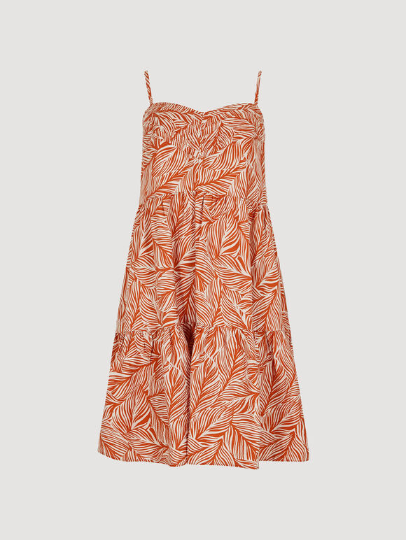 Geo Leaf Camisole Mini Dress, Orange, large