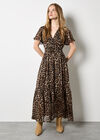Leopard Shimmer Self-Stripe Maxi Dress, Brown, large