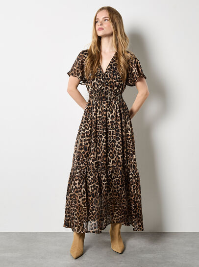 Leopard Shimmer Self-Stripe Maxi Dress