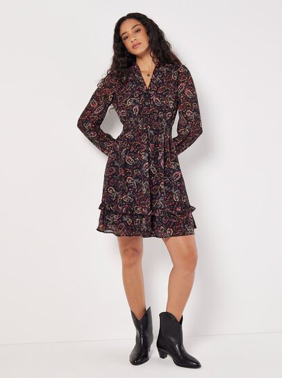 Paisley Ruffle Mini Dress 