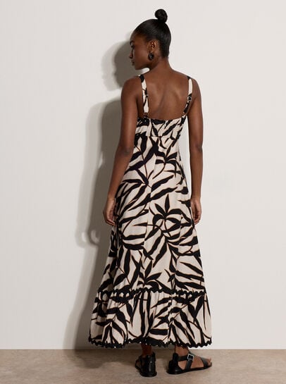 Leaf Silhouette Ric Rac Trim Maxi Dress