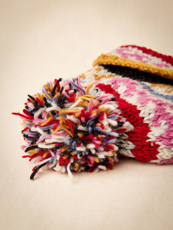 Bonnet à rayures colorées tricoté à la main, assorti, grand