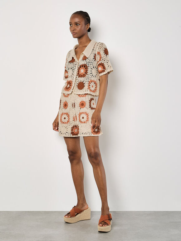 Crochet Squares Cardigan, Stone, large