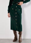 Ribbed Knit Button-Down Midi Skirt, Green, large