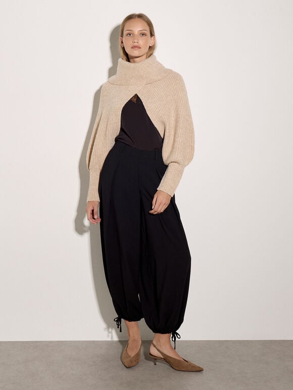Fisherman Knit Cape Bolero, Stone, large